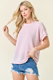PinkBlush Ribbed Exposed Seam Short Sleeve Top