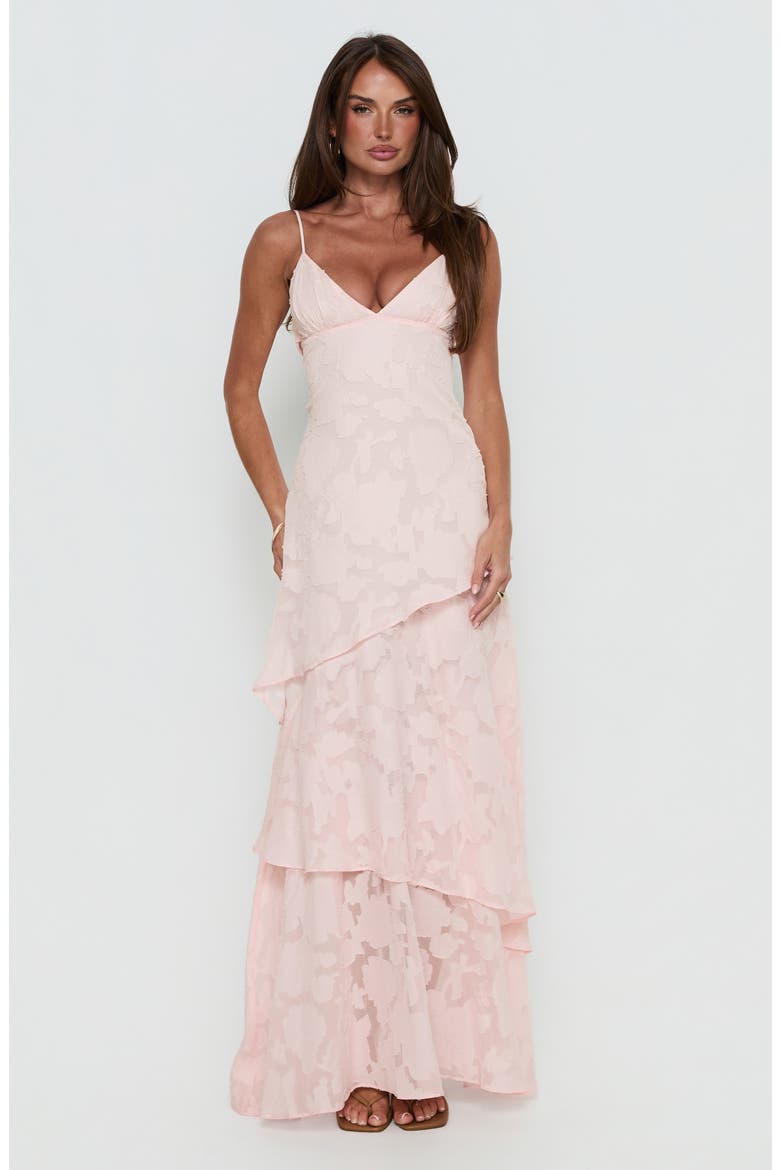 Lyricah Floral Burnout Tiered Gown, Alternate, color, PINK