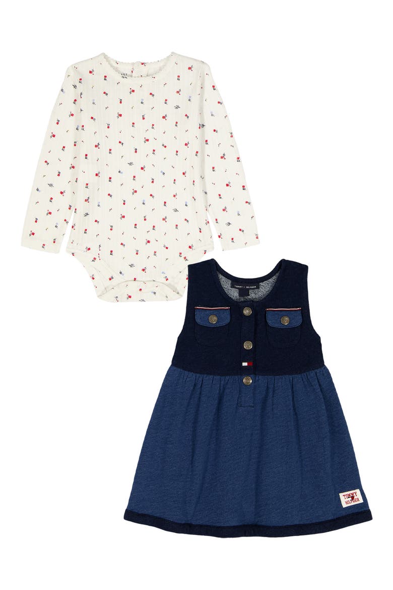 Pointelle Knit Bodysuit & Dress, Alternate, color, DENIM