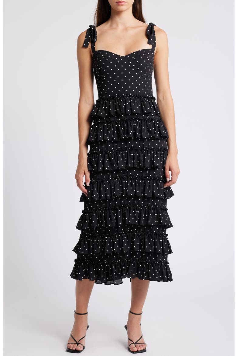 The Masie Polka Dot Tiered Dress, Main, color, BLACK POLKA DOT