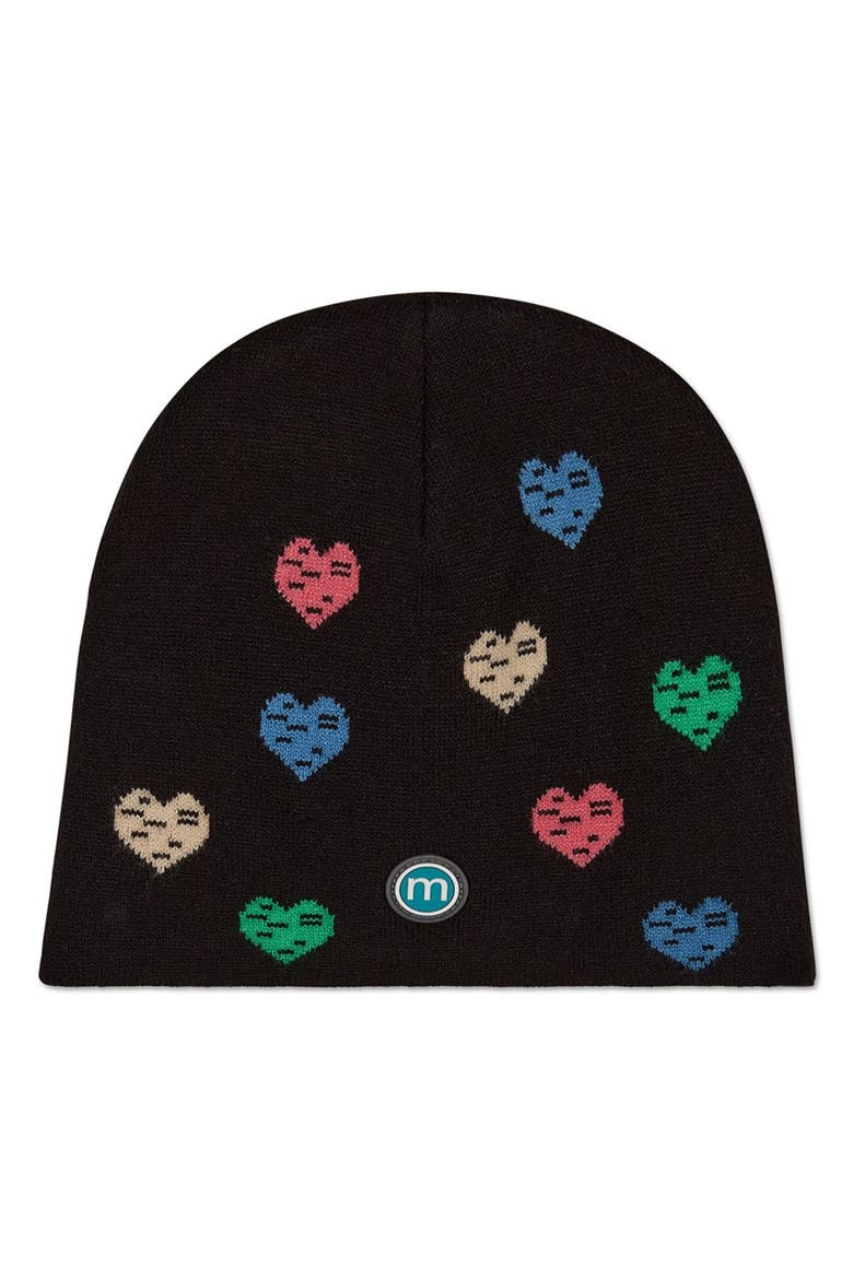 Colorful Hearts Knit Beanie, Main, color, Black