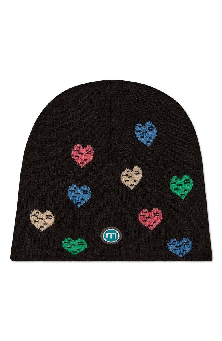 MeMoi Colorful Hearts Knit Beanie, Main, color, Black
