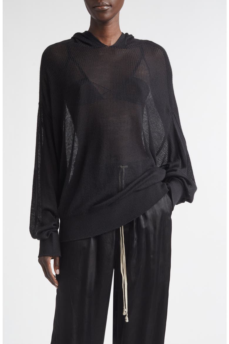Hun Oversize Rib Cashmere Hoodie, Main, color, BLACK