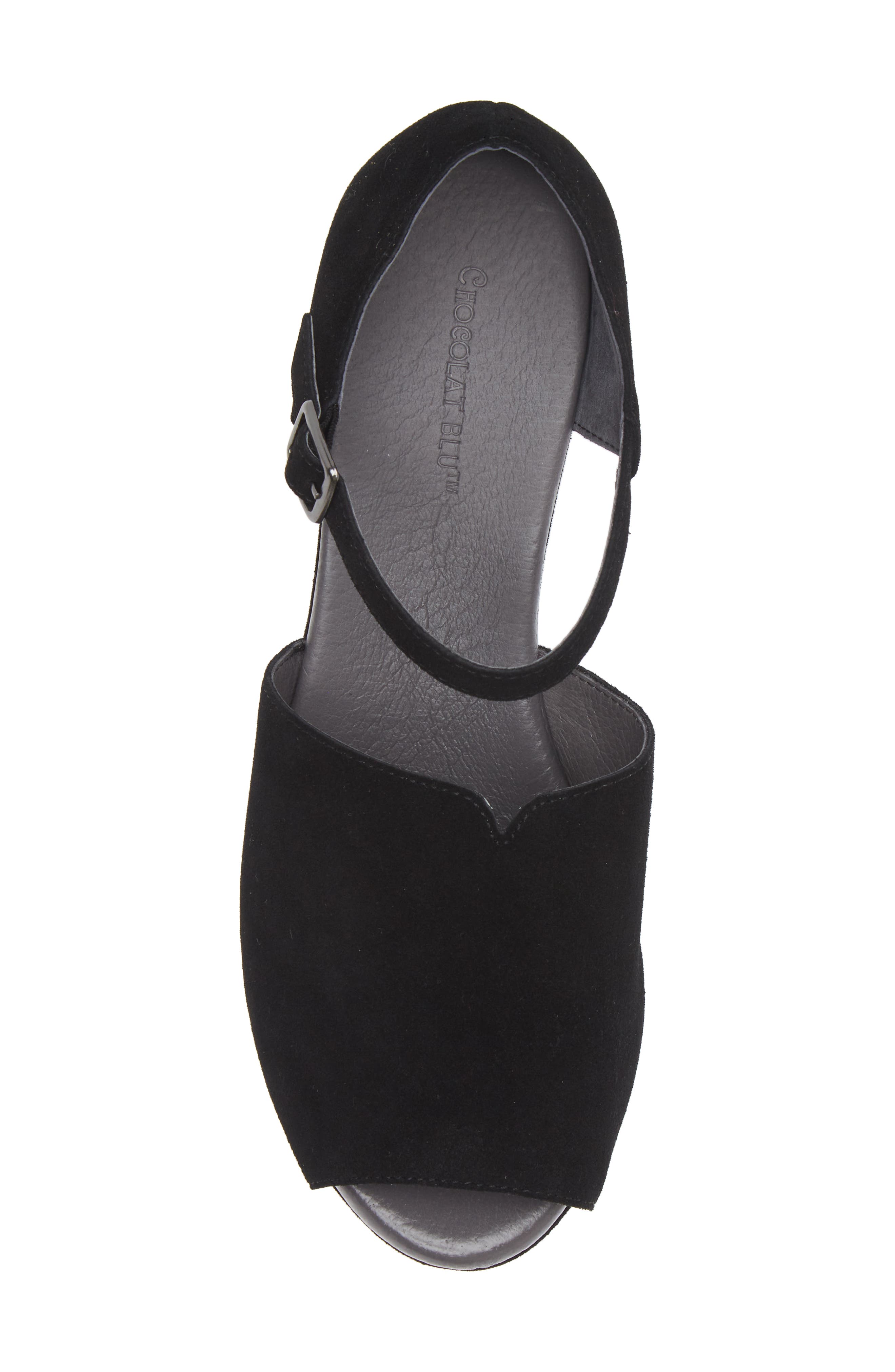 Chocolat Blu Wido Ankle Strap Peep Toe Platform Wedge Sandal, Alternate, color, Black Suede