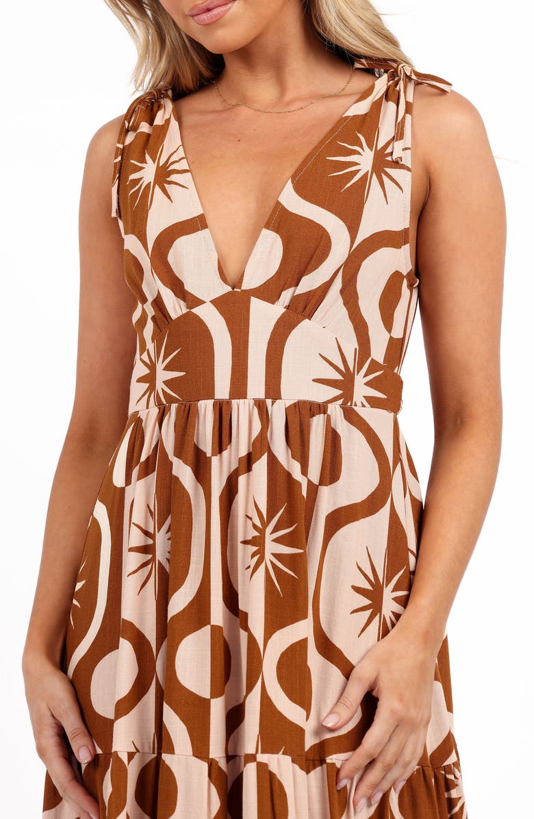 Petal & Pup Zora Sleeveless Tiered Maxi Dress, Alternate, color, Tan Print