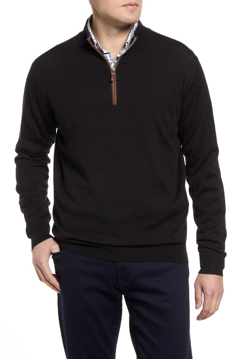 Autumn Crest Wool Blend Quarter Zip Pullover, Main, color, BLACK