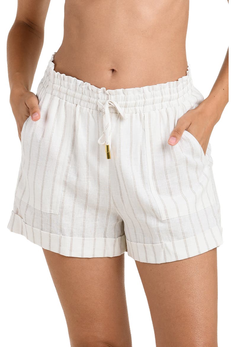 Delphine Coast Linen Blend Cover-Up Shorts, Alternate, color, CREAM