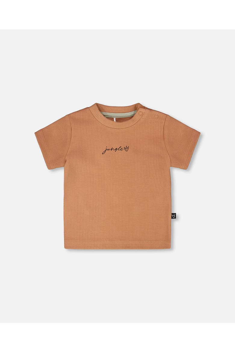 Cotton Rib Jersey T-Shirt and Organic Cotton Jersey Zebra Print Short Set, Main, color, Caramel & Beige Zebra Print