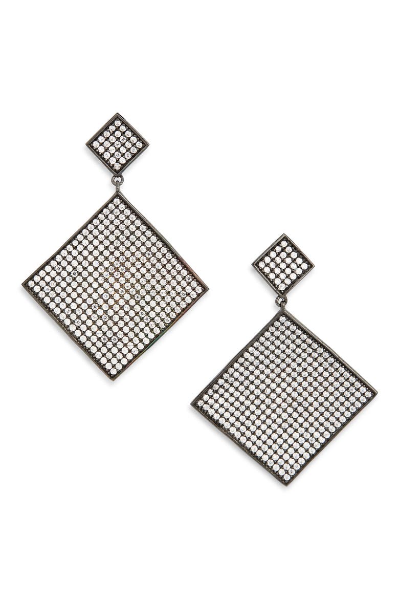 Pavé Cubic Zirconia Diamond Shape Drop Earrings, Main, color, BLACK