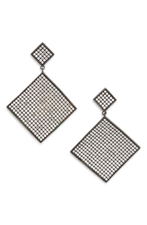 Pavé Cubic Zirconia Diamond Shape Drop Earrings