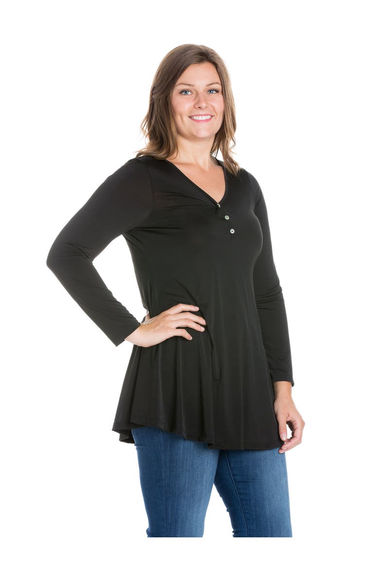 Plus Size Flared Long Sleeve  Henley Tunic Top, Alternate, color, Black
