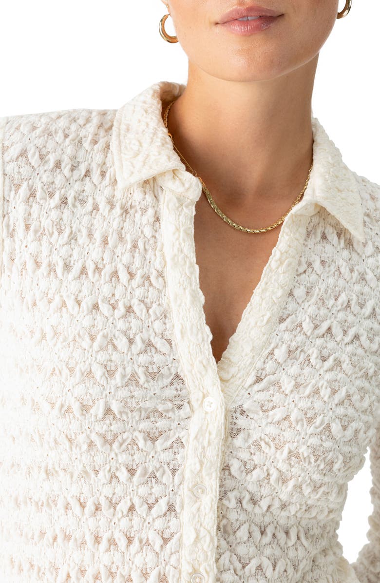 Sanctuary Dreamgirl Lace Button-Up Shirt, Alternate, color, Milk