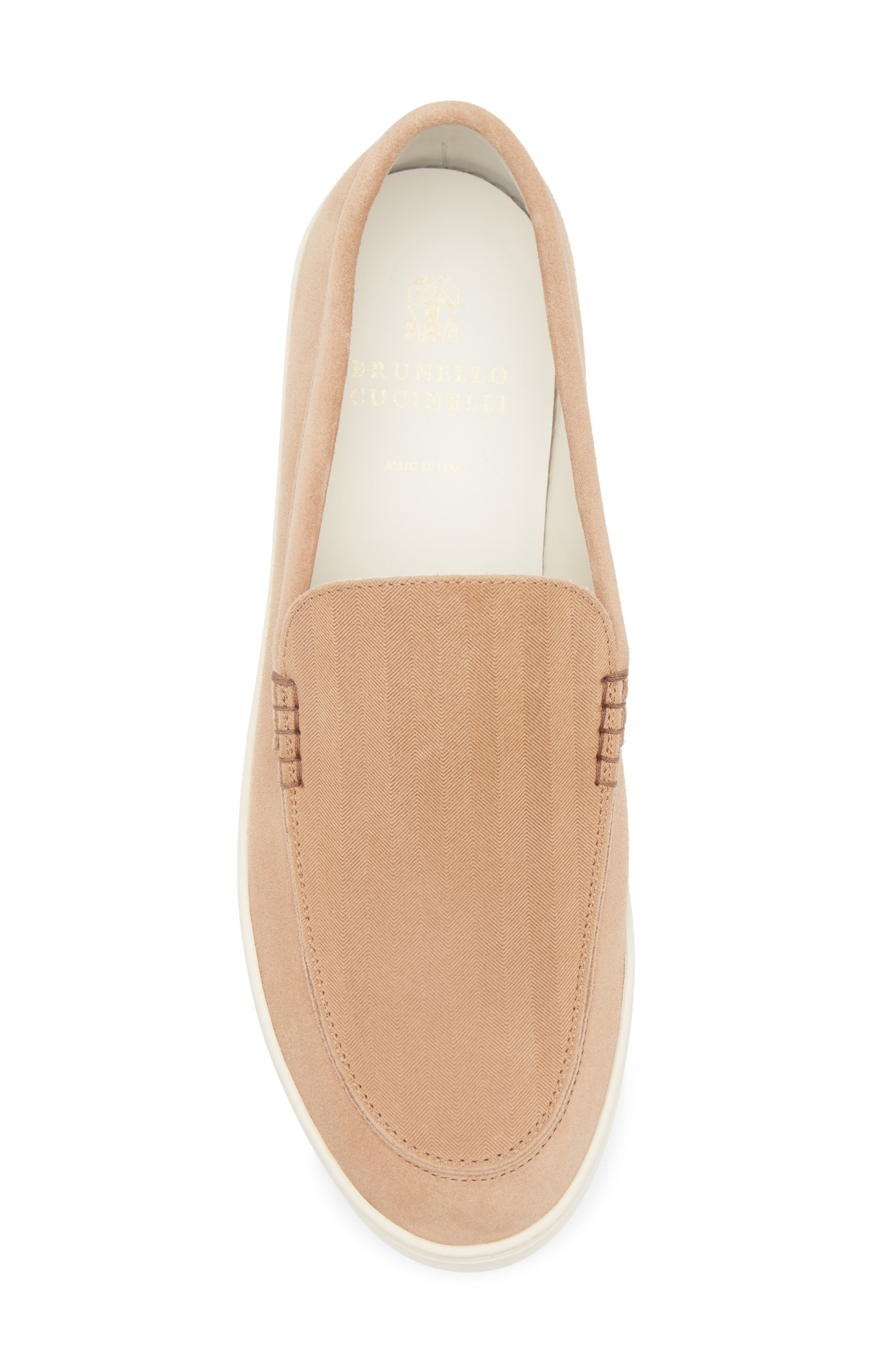 Brunello Cucinelli Chevron Embossed Suede Loafer, Alternate, color, Light Brown