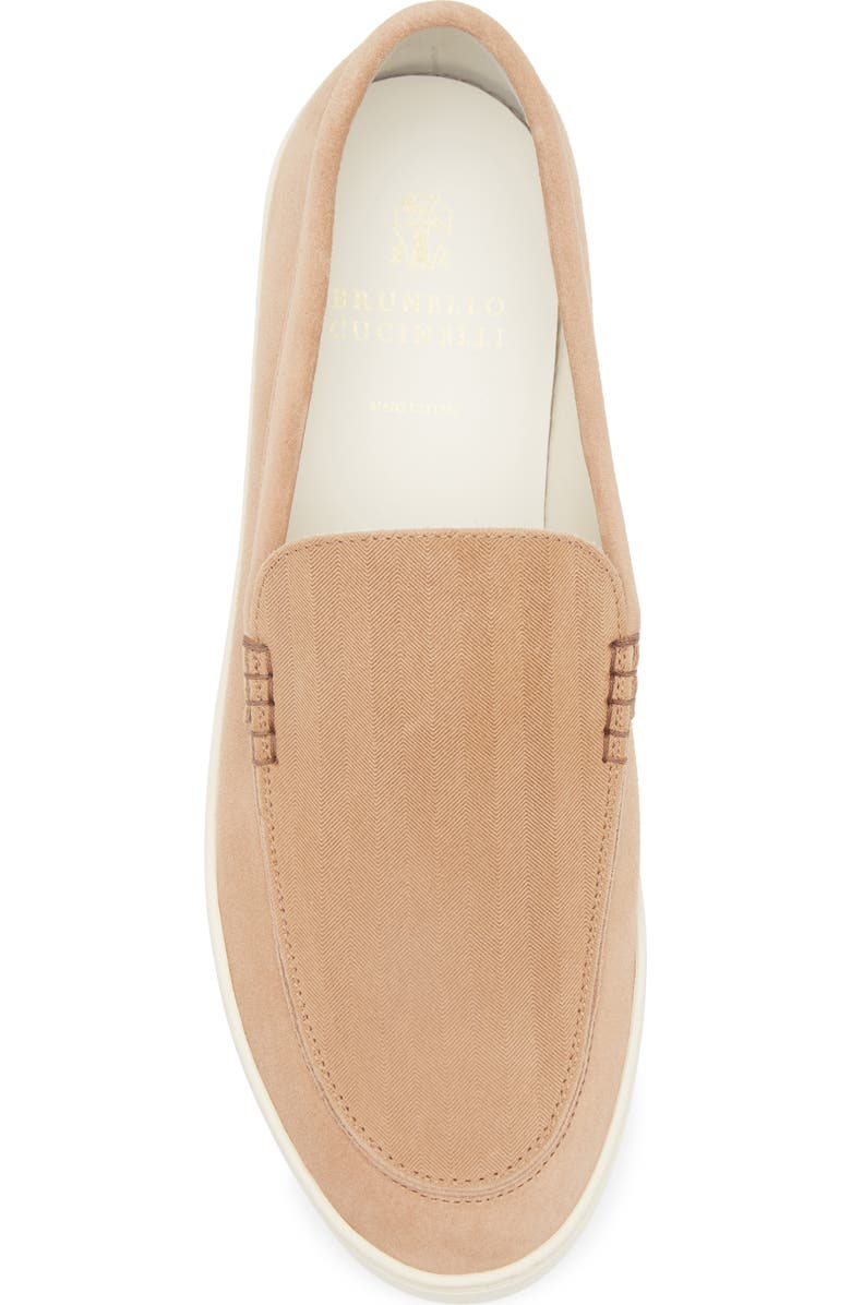 Brunello Cucinelli Chevron Embossed Suede Loafer, Alternate, color, Light Brown