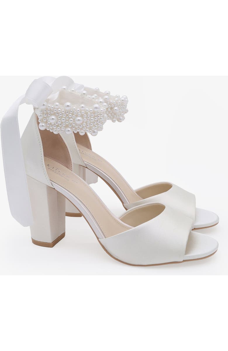 Kailee P Sasha Satin Block Heel Wedding Sandals with Perla Ankle Strap, Main, color, White