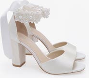 Kailee P Sasha Satin Block Heel Wedding Sandals with Perla Ankle Strap