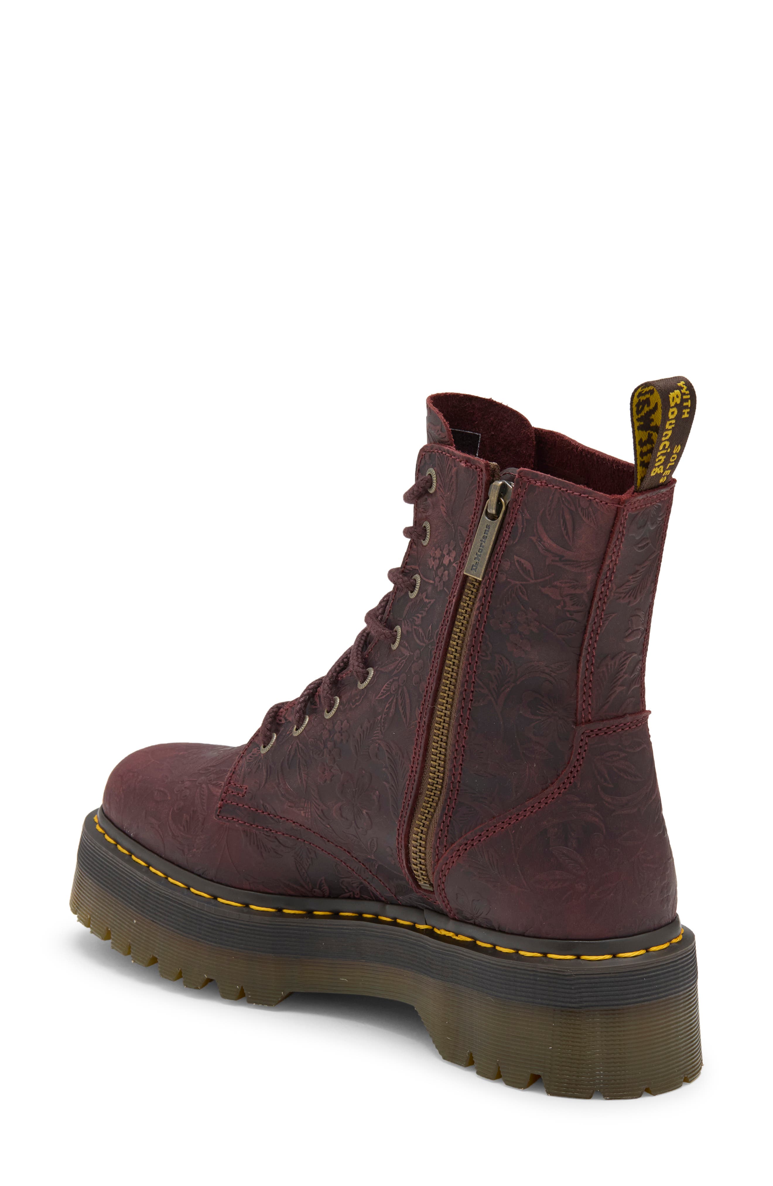 Jadon Floral Embossed Leather Platform Boot, Alternate, color, CHERRY RED
