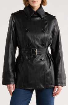 MAX STUDIO Belted Faux Leather Trench Coat