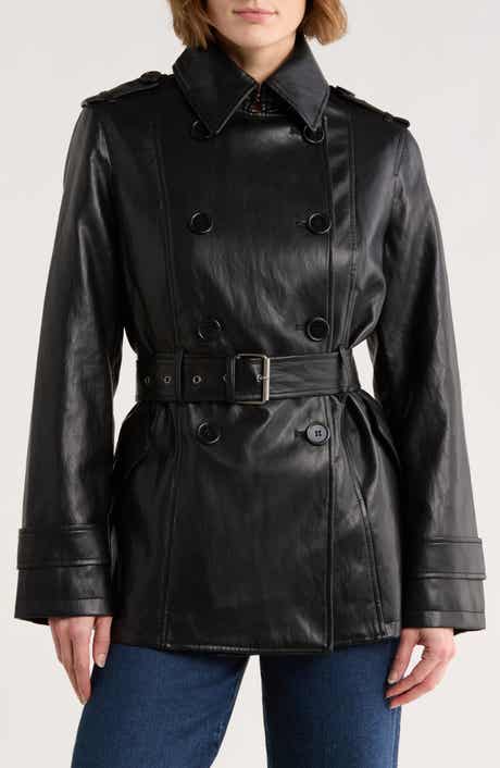 MAX STUDIO Belted Faux Leather Trench Coat