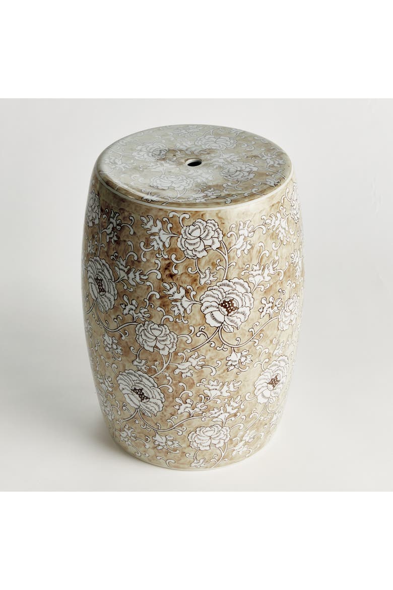 Province Lotus Stool - Brown & White Ceramic - Handcrafted, Alternate, color, Beige