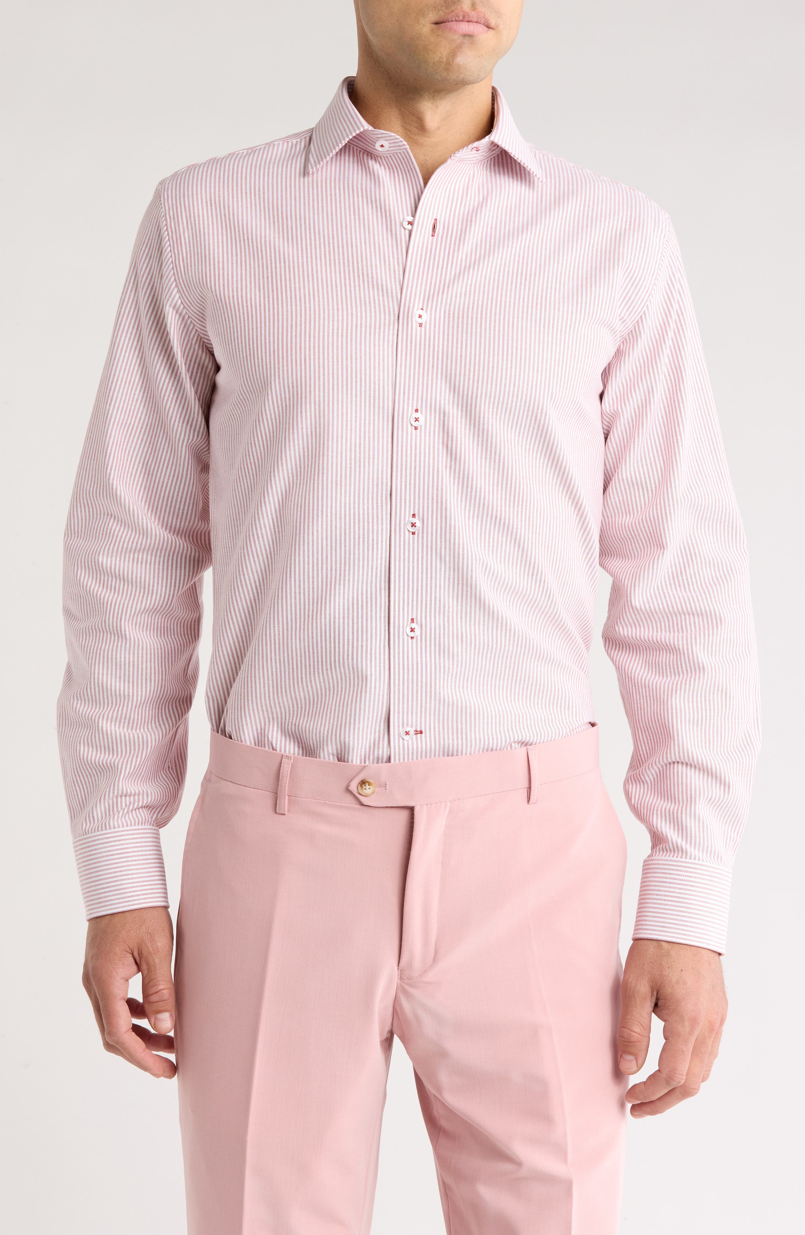 Lorenzo Uomo Trim Fit Vertical Stripe Cotton Dress Shirt