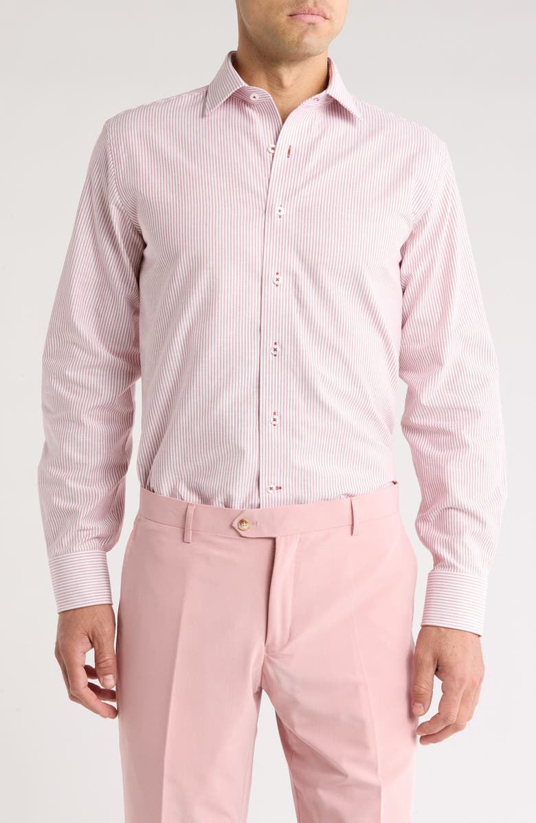 Lorenzo Uomo Trim Fit Vertical Stripe Cotton Dress Shirt, Main, color, White/ Red