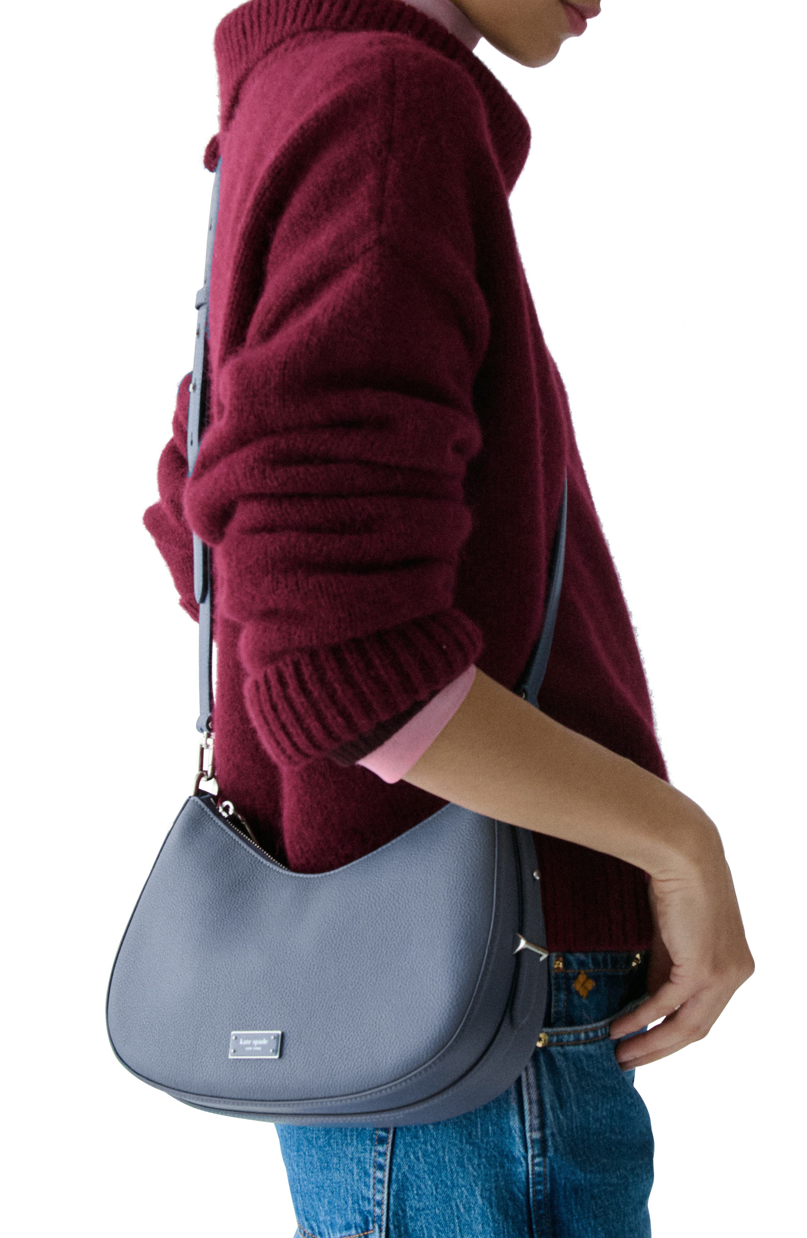 liv pebble leather convertible shoulder bag, Alternate, color, CINDER GREY