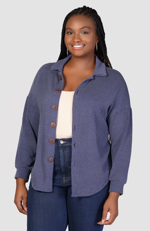 24seven Comfort Apparel Textured Stripe Knit Button-up Shirt In Blue