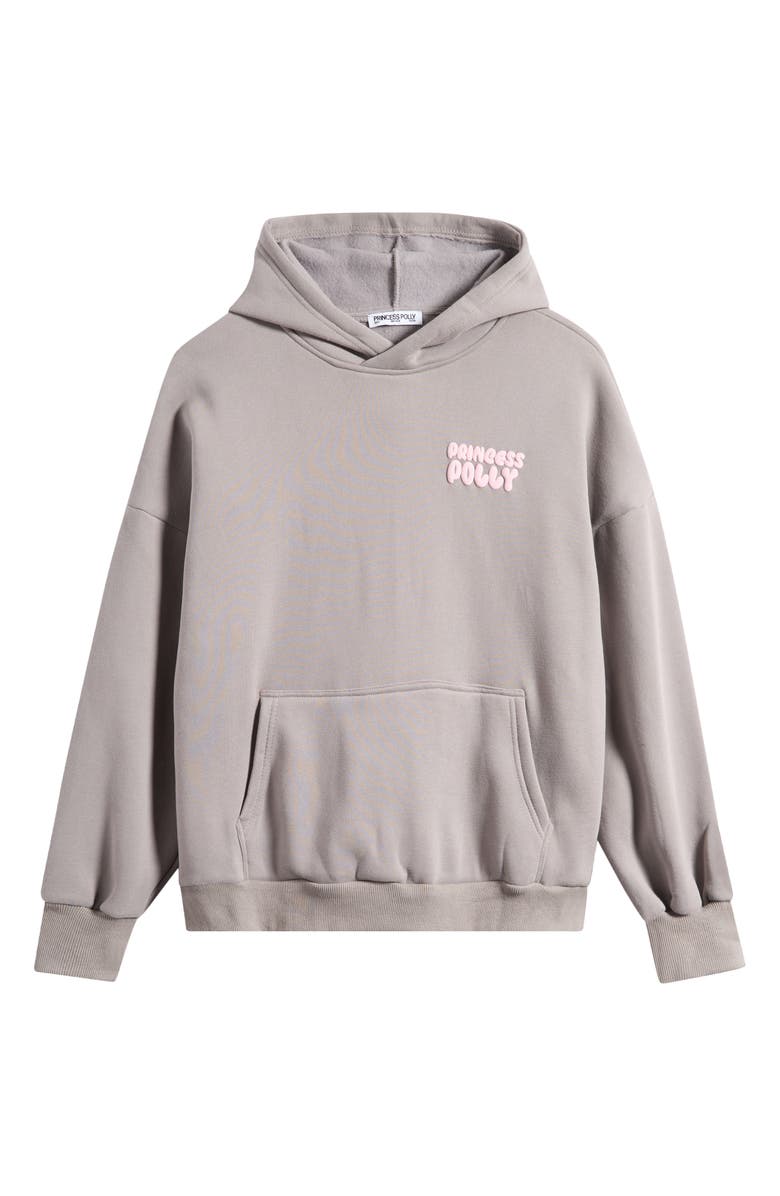 Princess Polly Graphic Print Logo Hoodie, Main, color, Charcoal