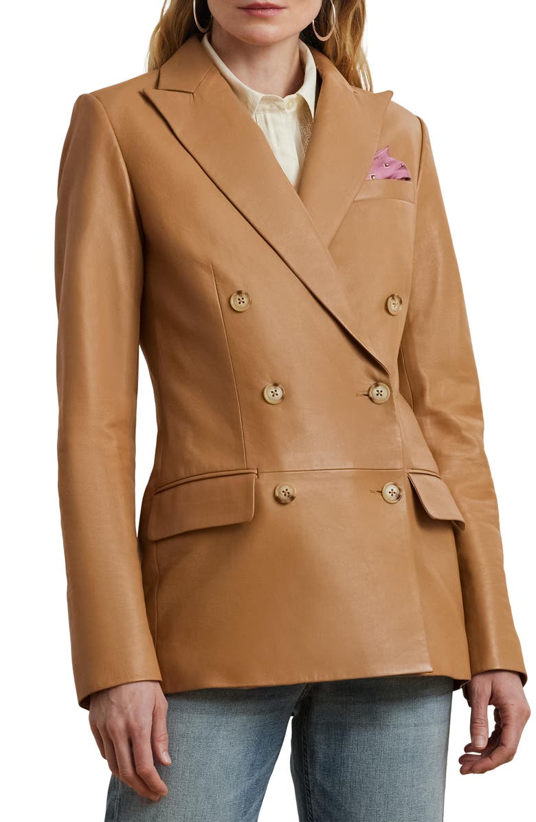 Lauren Ralph Lauren Double Breasted Leather Blazer, Main, color, 