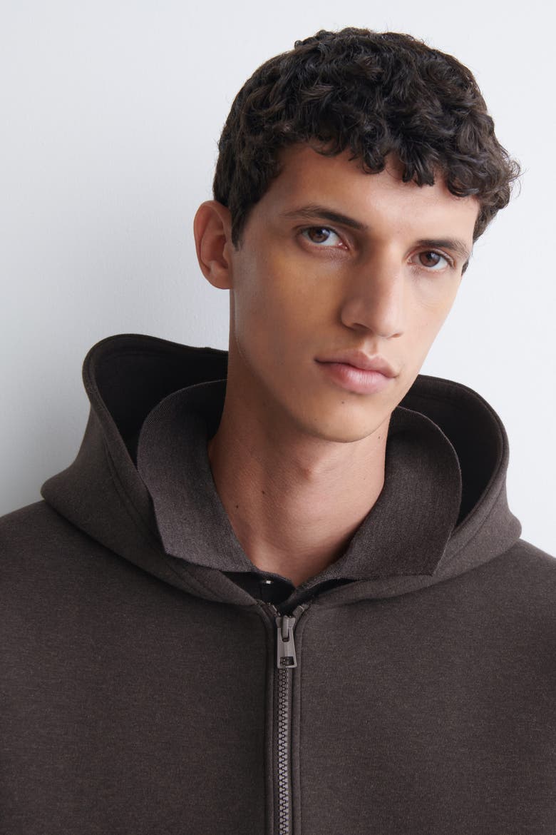 Oversized Scuba Knit-jersey Zip-up Hoodie, Alternate, color, BROWN MÉLANGE