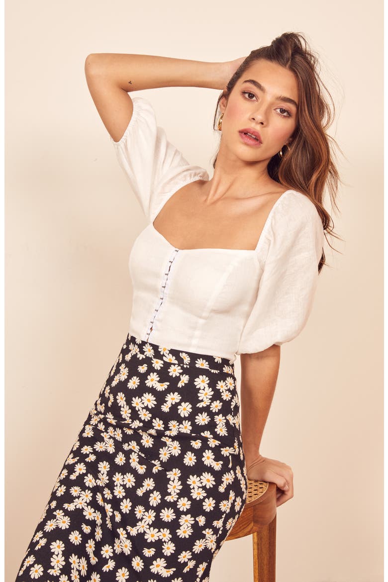 Romi Puff Sleeve Linen Top, Alternate, color, WHITE