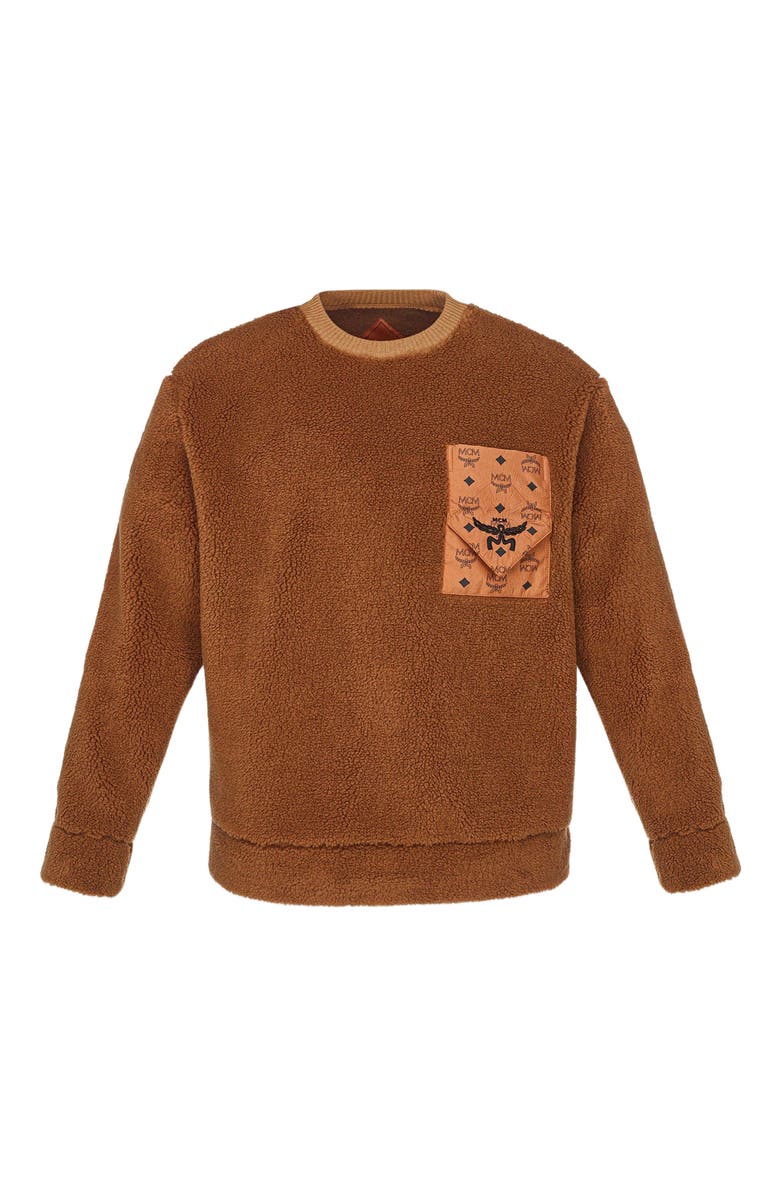 MCM Monogram Pocket Fleece Sweatshirt, Main, color, Cognac