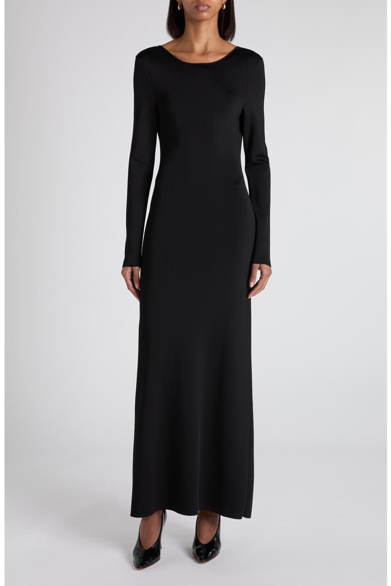 Open Back Long Sleeve Compact Jersey Dress, Main, color, 1000 BLACK
