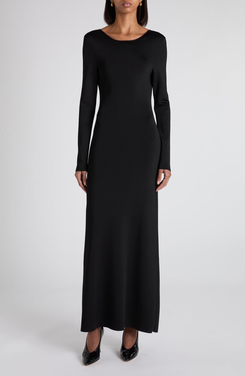 Bottega Veneta Open Back Long Sleeve Compact Jersey Dress, Main, color, 1000 Black