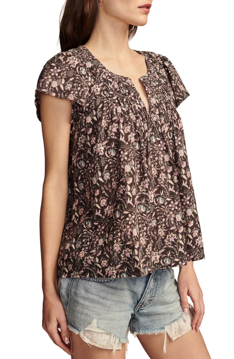 Lucky Brand Smocked Flutter Sleeve Cotton Top, Alternate, color,