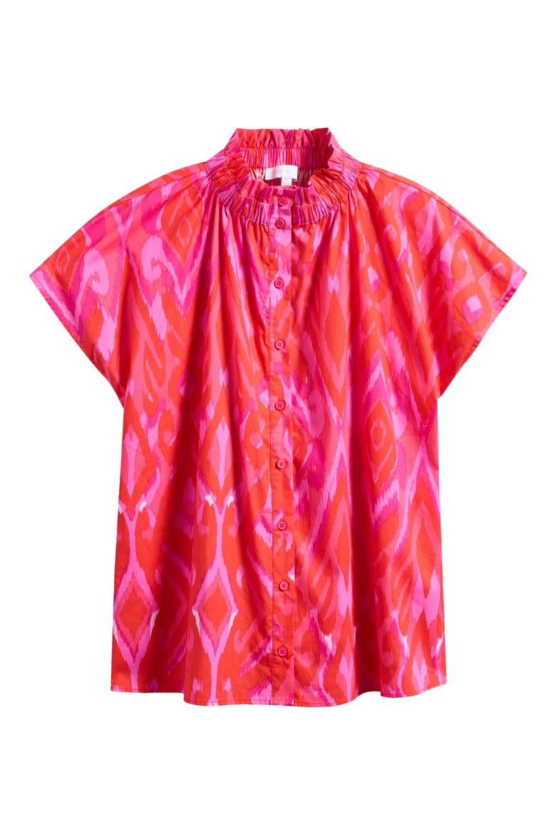 Blevin Ikat Patma Button-Up Mock Neck Top, Alternate, color, RED-PINK-COMBO
