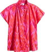SUGARLIPS Blevin Ikat Patma Button-Up Mock Neck Top