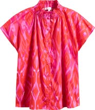 SUGARLIPS Blevin Ikat Patma Button-Up Mock Neck Top