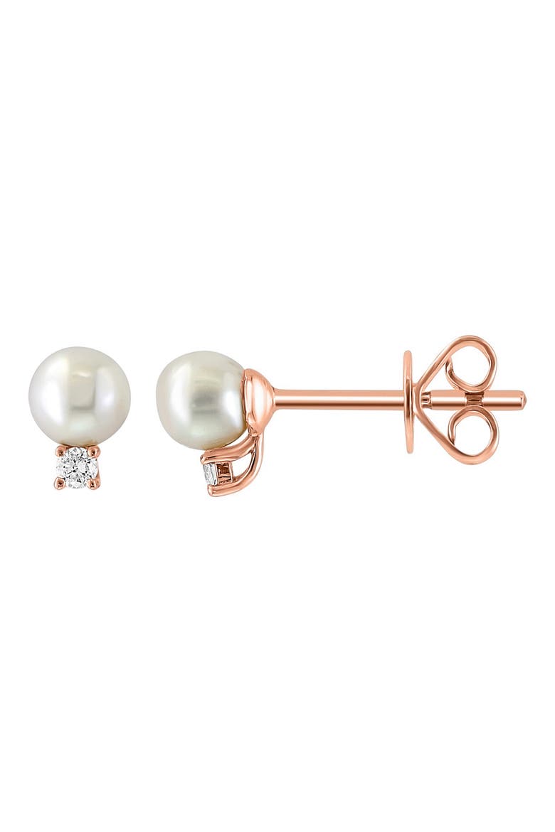 14K Rose Gold Diamond 5.5mm Cultured Freshwater Pearl Stud Earrings - 0.04 ctw., Alternate, color, PINK
