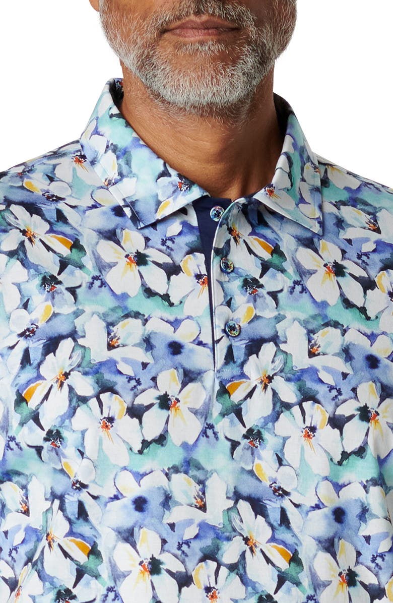 Bugatchi Hendrix Digital Floral Print Pima Cotton Polo, Alternate, color, Cobalt