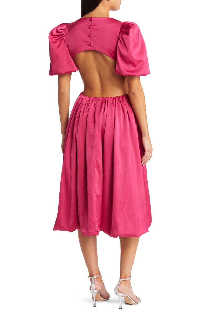 Amy Lynn Cutout Puff Sleeve Satin Midi Dress, Alternate, color, 