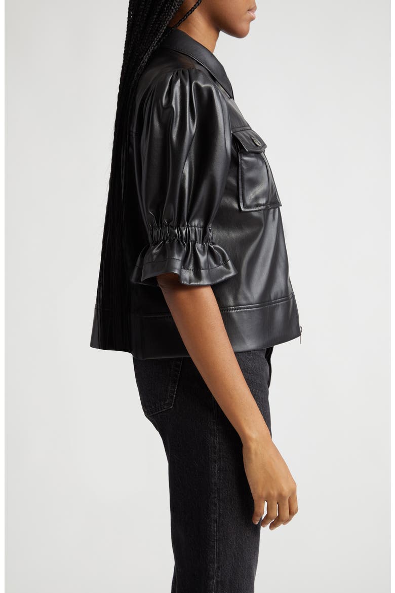 Holly Ruffle Faux Leather Jacket, Alternate, color, BLACK