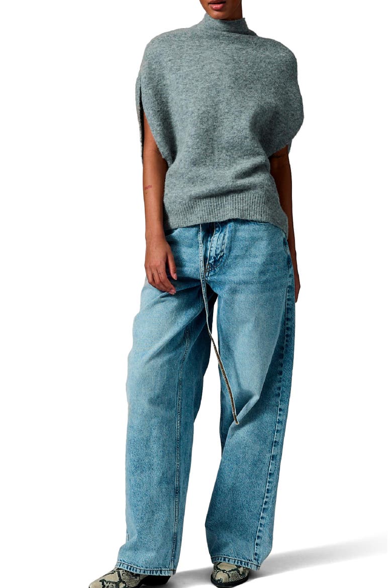 Frodie Mock Neck Draped Vest, Main, color, Grey Melange