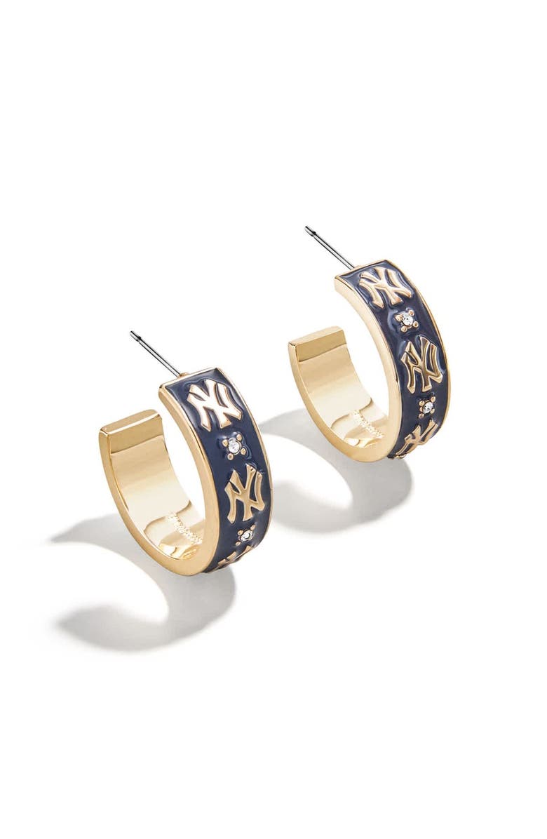 WEAR by Erin Andrews x BaubleBar New York Yankees Enamel Hoop Earrings, Main, color, 