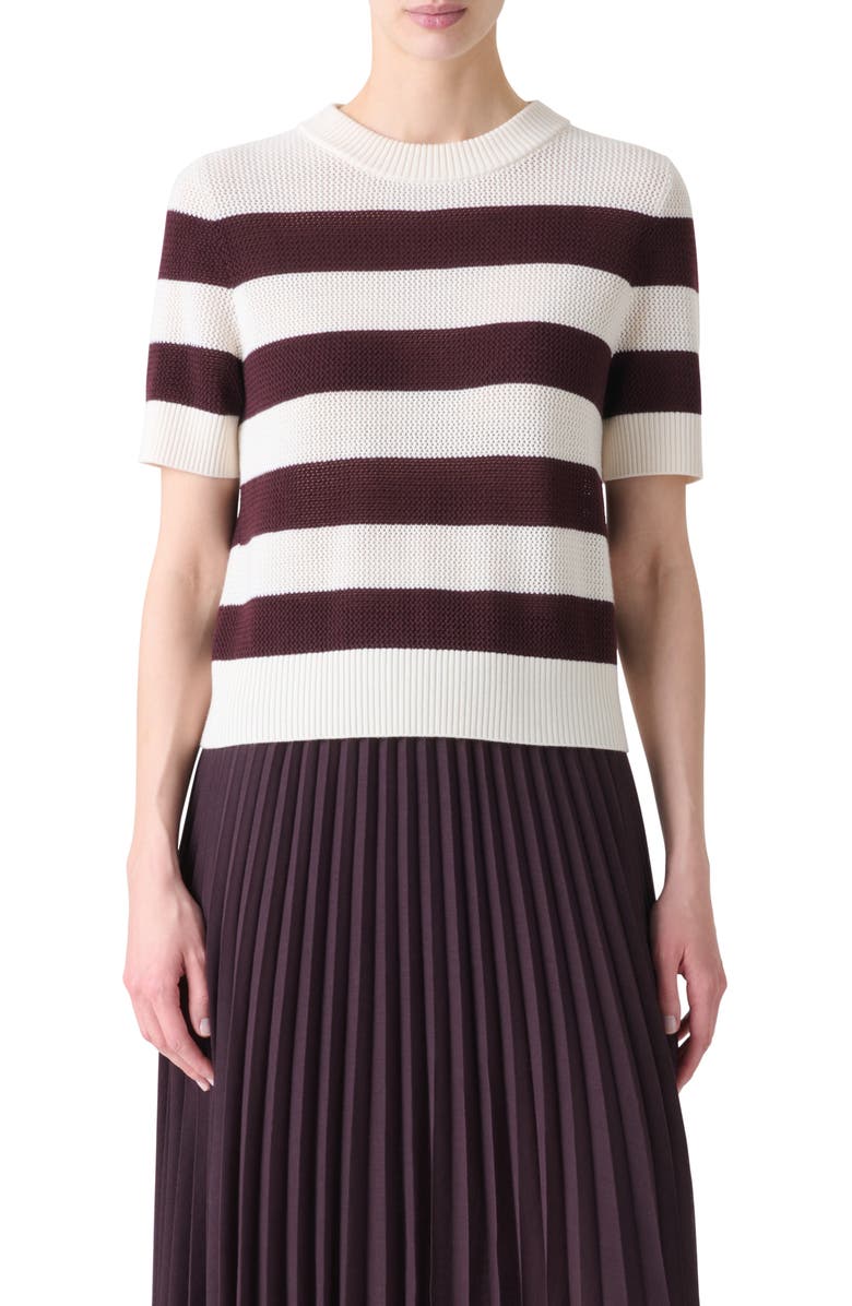Akris punto Colorblock Short Sleeve Virgin Merino Wool Sweater, Main, color, Cream-Blackberry