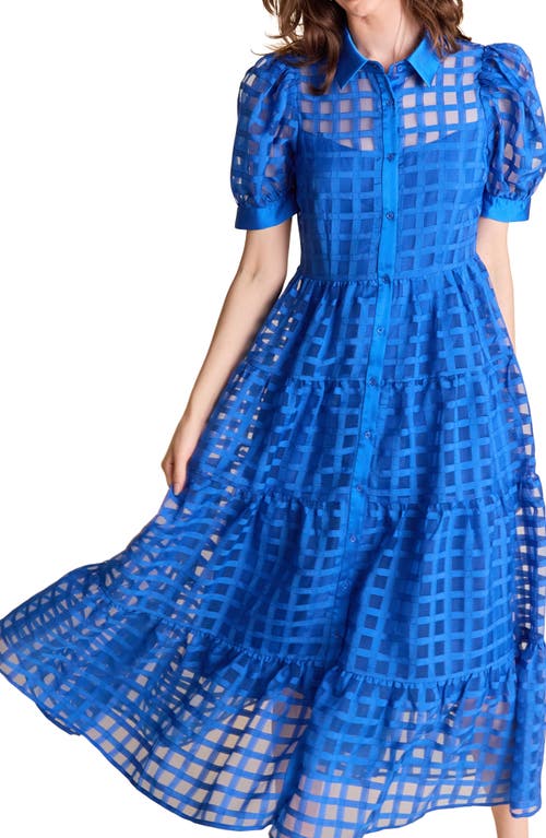 ENGLISH FACTORY ENGLISH FACTORY GRID PATTERN TIERED MIDI SHIRTDRESS 