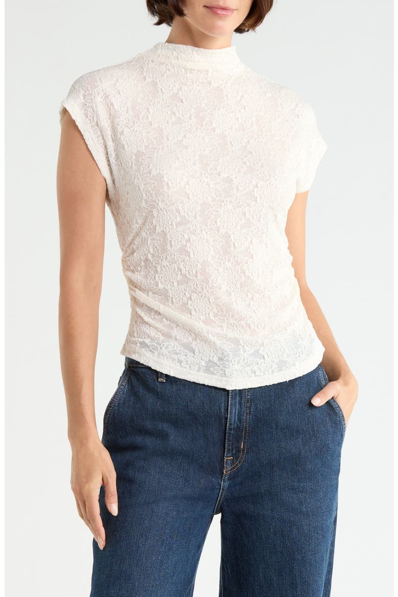 Cap Sleeve Dolman Mock Neck Lace Top, Main, color, ANTIQUE WHITE
