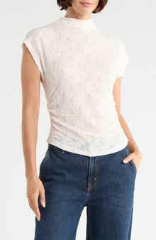Cap Sleeve Dolman Mock Neck Lace Top