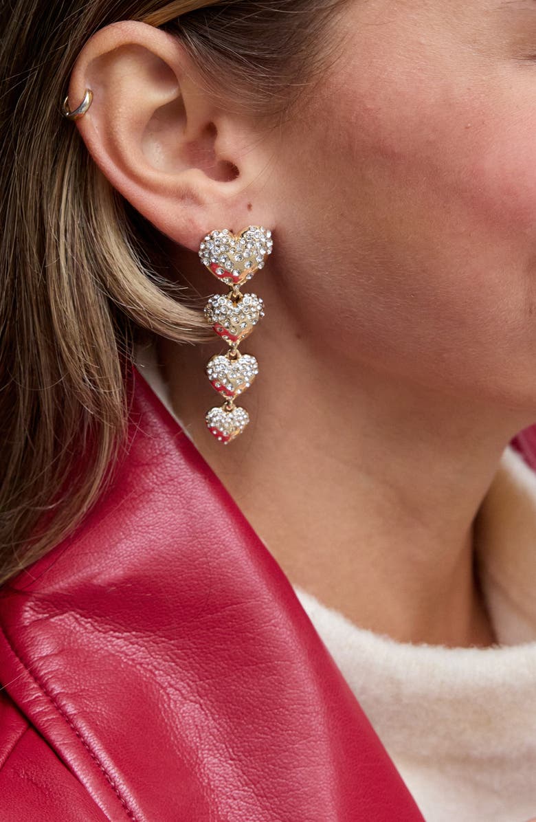 BaubleBar Isabelle Pavé Heart Linear Drop Earrings, Alternate, color, Gold/ Clear